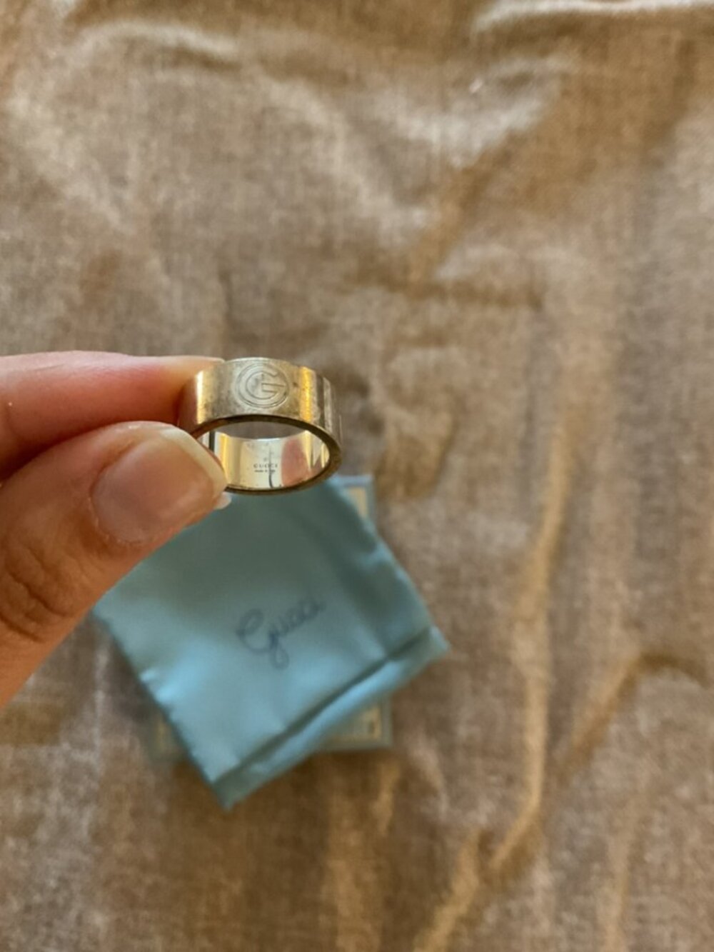 Gucci Silver Interlocking G Wide Band Ring With Box